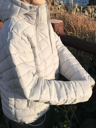 Teddy Fur Collar Warm Line Neck Zip-Up Long Padded Jacket