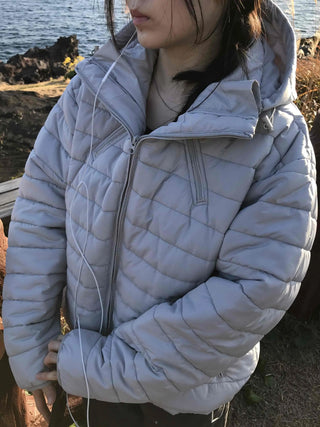 Teddy Fur Collar Warm Line Neck Zip-Up Long Padded Jacket