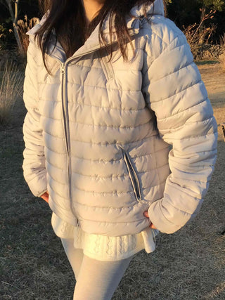 Teddy Fur Collar Warm Line Neck Zip-Up Long Padded Jacket