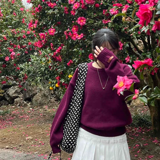 Balloon Sleeve Round Neck Oversized Knit