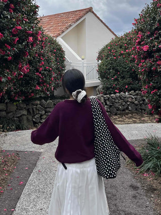 Balloon Sleeve Round Neck Oversized Knit