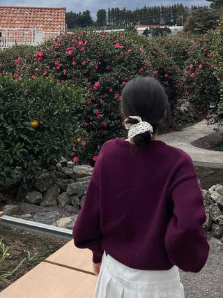 Balloon Sleeve Round Neck Oversized Knit
