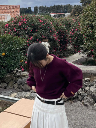 Balloon Sleeve Round Neck Oversized Knit