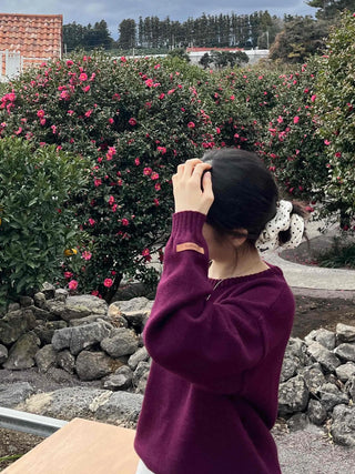 Balloon Sleeve Round Neck Oversized Knit