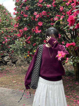 Balloon Sleeve Round Neck Oversized Knit