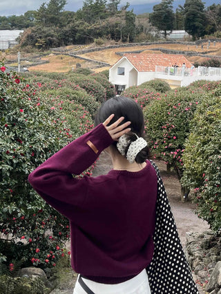 Balloon Sleeve Round Neck Oversized Knit
