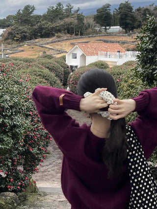 Balloon Sleeve Round Neck Oversized Knit