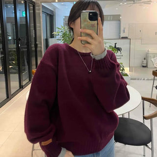 Balloon Sleeve Round Neck Oversized Knit