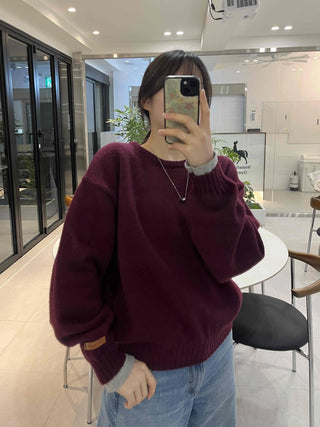 Balloon Sleeve Round Neck Oversized Knit