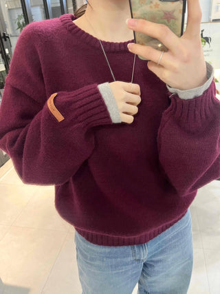 Balloon Sleeve Round Neck Oversized Knit