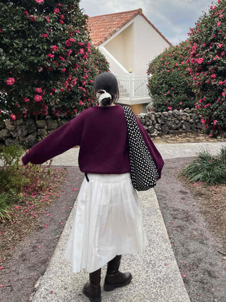 Balloon Sleeve Round Neck Oversized Knit