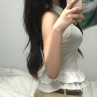 Leppy Frill Tiered Ribbed Sleeveless Top