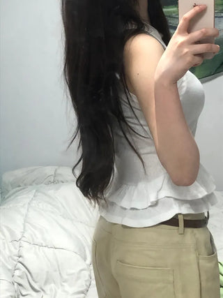 Leppy Frill Tiered Ribbed Sleeveless Top