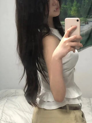 Leppy Frill Tiered Ribbed Sleeveless Top