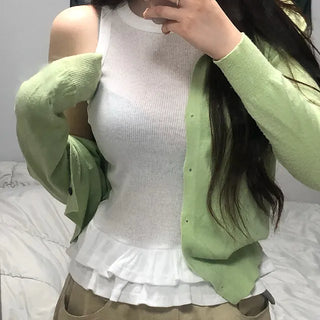 Leppy Frill Tiered Ribbed Sleeveless Top
