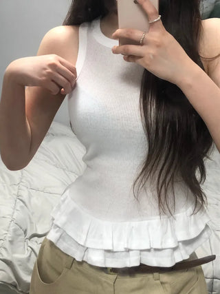 Leppy Frill Tiered Ribbed Sleeveless Top
