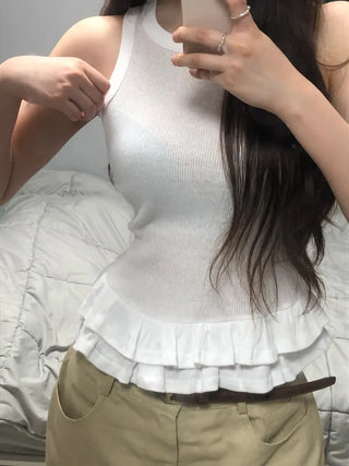 Leppy Frill Tiered Ribbed Sleeveless Top