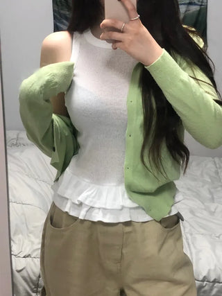 Leppy Frill Tiered Ribbed Sleeveless Top