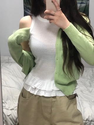 Leppy Frill Tiered Ribbed Sleeveless Top