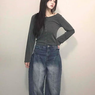 Balloon Fit Gradient Wash Low-Rise Denim Pants