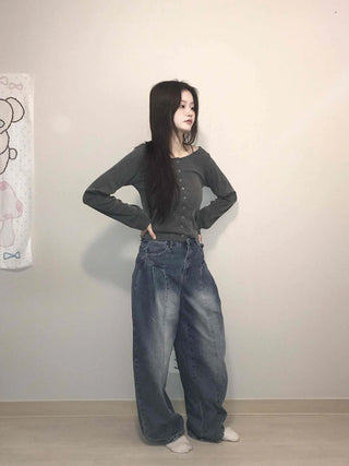Balloon Fit Gradient Wash Low-Rise Denim Pants