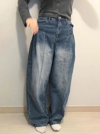 Balloon Fit Gradient Wash Low-Rise Denim Pants