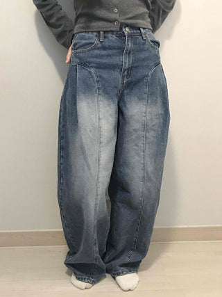 Balloon Fit Gradient Wash Low-Rise Denim Pants