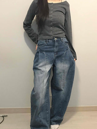 Balloon Fit Gradient Wash Low-Rise Denim Pants