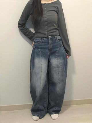 Balloon Fit Gradient Wash Low-Rise Denim Pants