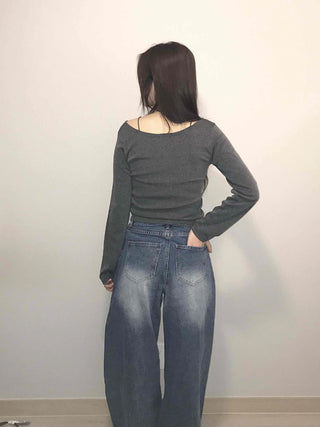 Balloon Fit Gradient Wash Low-Rise Denim Pants