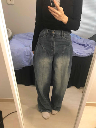 Balloon Fit Gradient Wash Low-Rise Denim Pants
