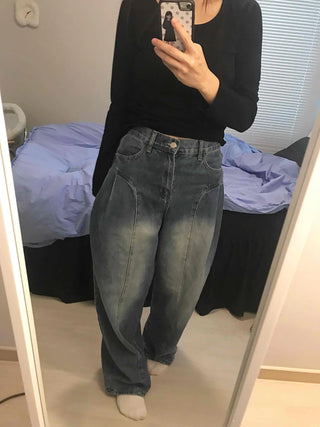 Balloon Fit Gradient Wash Low-Rise Denim Pants
