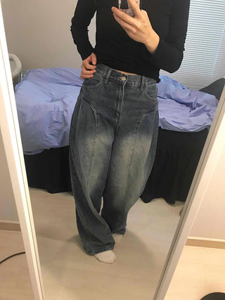 Balloon Fit Gradient Wash Low-Rise Denim Pants