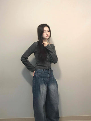 Balloon Fit Gradient Wash Low-Rise Denim Pants