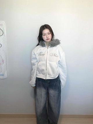 French Stitch Pocket Loose Fit Fleece Zip-Up Hoodie