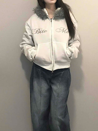 French Stitch Pocket Loose Fit Fleece Zip-Up Hoodie