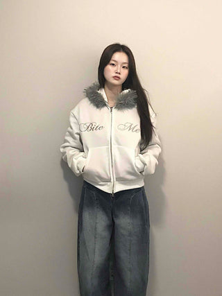 French Stitch Pocket Loose Fit Fleece Zip-Up Hoodie