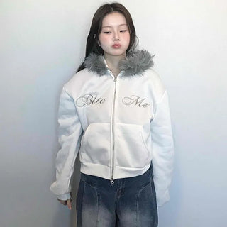 French Stitch Pocket Loose Fit Fleece Zip-Up Hoodie