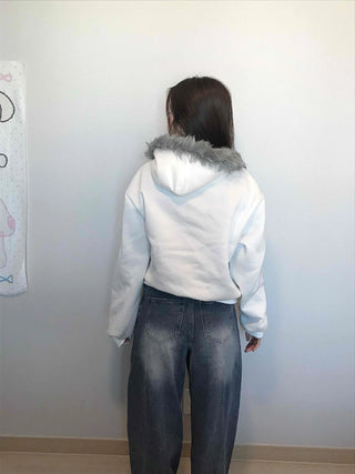 French Stitch Pocket Loose Fit Fleece Zip-Up Hoodie