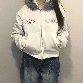 French Stitch Pocket Loose Fit Fleece Zip-Up Hoodie