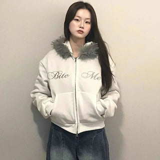 French Stitch Pocket Loose Fit Fleece Zip-Up Hoodie