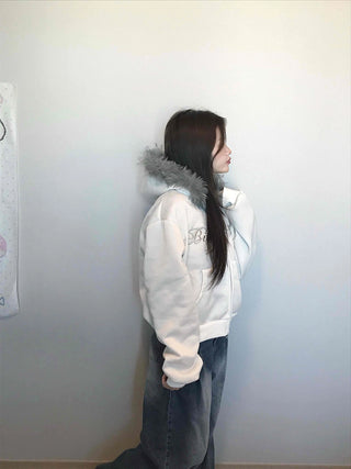 French Stitch Pocket Loose Fit Fleece Zip-Up Hoodie