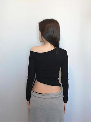 Beaded Slash Neckline Cozy Fit Long Sleeve T-shirt