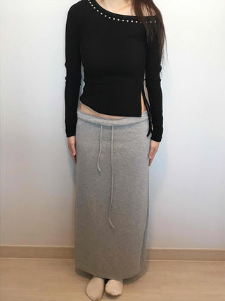 Beaded Slash Neckline Cozy Fit Long Sleeve T-shirt