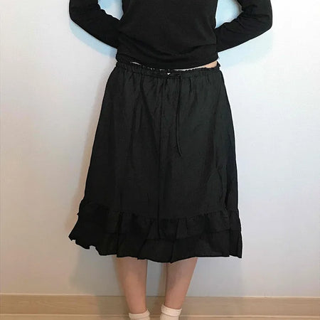 Bohemian String Ruffle Henline Banding Midi Skirt