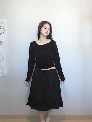 Bohemian String Ruffle Henline Banding Midi Skirt