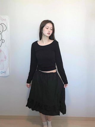 Bohemian String Ruffle Henline Banding Midi Skirt