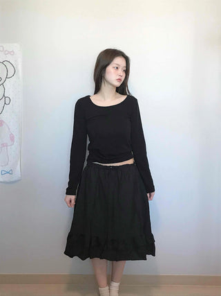 Bohemian String Ruffle Henline Banding Midi Skirt