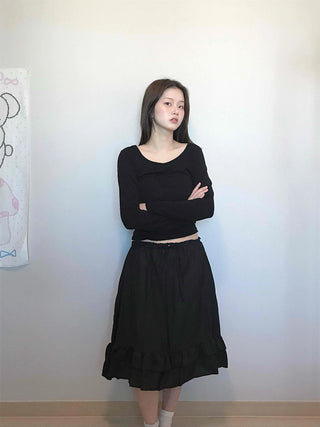 Bohemian String Ruffle Henline Banding Midi Skirt