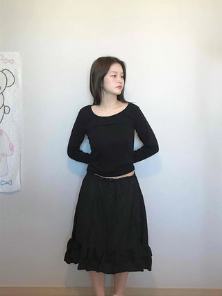 Bohemian String Ruffle Henline Banding Midi Skirt